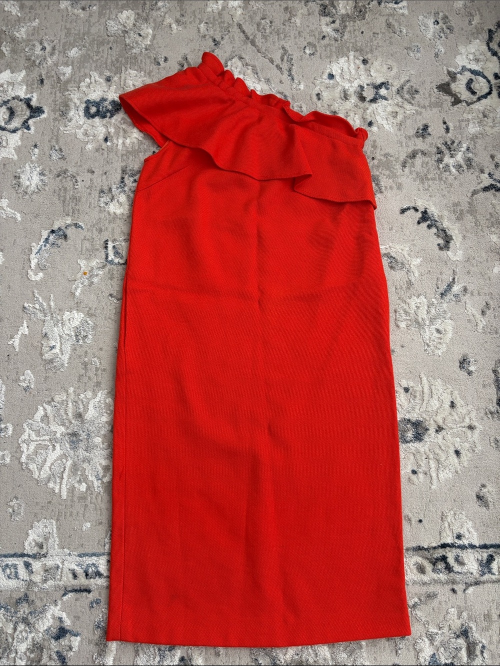 APIECE APART Reina One-Shoulder Red Orange Ruffle Midi Dress WITH POCKETS! :)